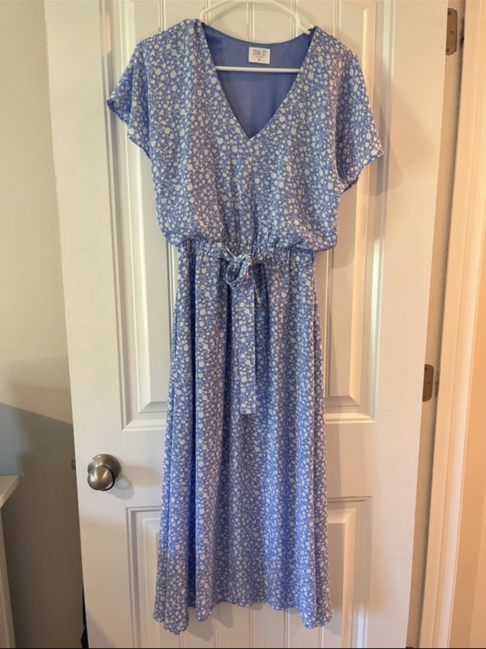 Unknown Brand Blue Floral V-Neck Maxi Dress